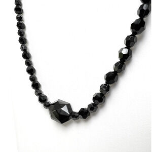 Vintage Necklace MCM Black Faceted Glass Beads Acrylic Whimsigoth Dark Romance